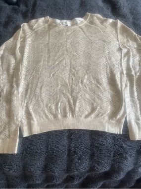 Anne Taylor LOFT Pale Gold Lightweight Open Knit Long Sleeve Top M